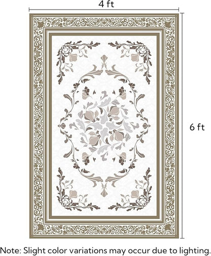 SOULFUL Medium Pile 4x6 Rugs for Living Room - Cozy Soft Underfoot Area Rug - Brown Boho Floral - Washable Non-Slip - Perfect for Bedroom Kids Room Under Dining Table Office