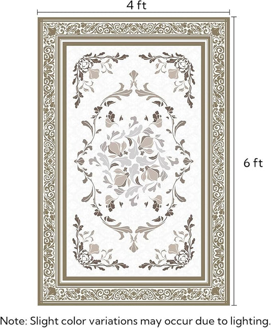 SOULFUL Medium Pile 4x6 Rugs for Living Room - Cozy Soft Underfoot Area Rug - Brown Boho Floral - Washable Non-Slip - Perfect for Bedroom Kids Room Under Dining Table Office