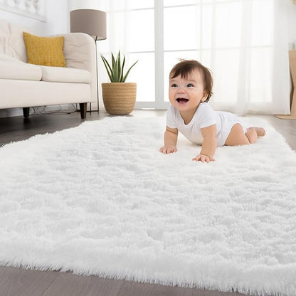 Zentavio White Area Rugs for Bedroom Soft Large Living Room Rugs 5x8 Fluffy Furry Shag Aesthetic Carpet Plush High Pile Floor Rug for Nursery Kids Room Dorm Home Decor