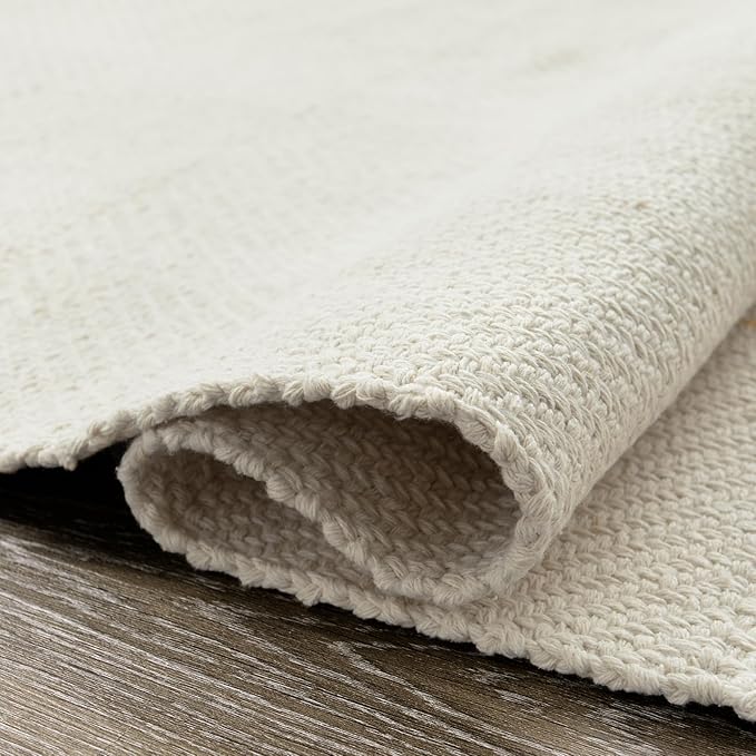 Collive Boho Rugs for Living Room 5X8ft, Washable Area Rug Woven Cotton Rugs for Bedroom, White Braided Rug Farmhouse Carpet for Dining Room Nursery Room, Outdoor Rug for Patio Balcony Courtyard Decor