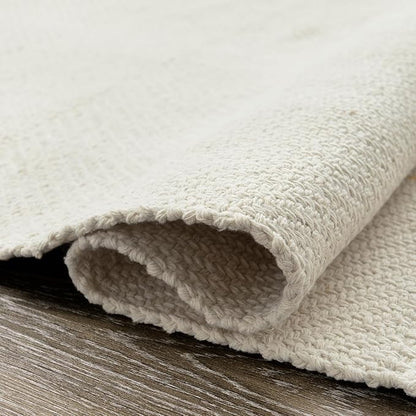 Collive Boho Rugs for Living Room 5X8ft, Washable Area Rug Woven Cotton Rugs for Bedroom, White Braided Rug Farmhouse Carpet for Dining Room Nursery Room, Outdoor Rug for Patio Balcony Courtyard Decor