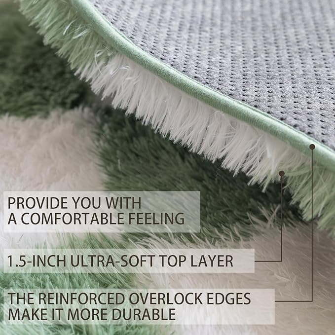 6x9 Area Rugs for Living Room Bedroom, Soft Fluffy Shaggy Bedside Rug, Indoor Floor Carpet for Kids Playroom, Dorms, Nursery Rooms, Home Decor (Green & White 6'x9')