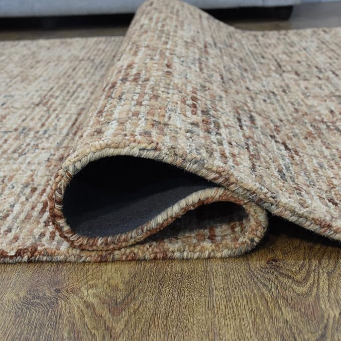 Rugsotic Carpets Hand Tufted Wool ECO-Friendly Area Rugs - 8'x10', Rectangle Shape, Beige & Brown, Solid Plain Design, High Pile Thick Handmade Area Rugs for Living Room, Bed Room (KWC111)