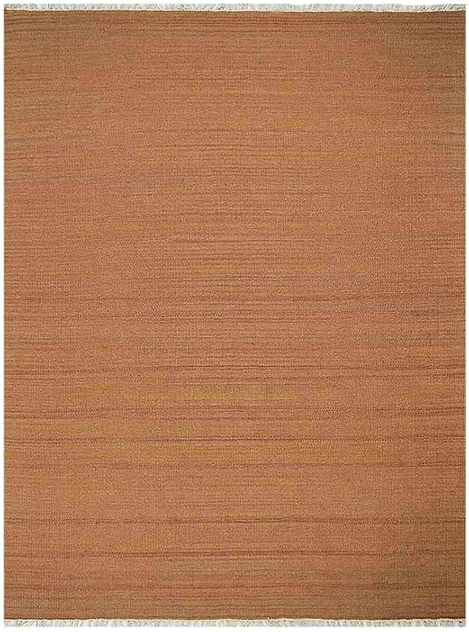 Rugsotic Carpets Hand Woven Flat Weave Kilim Wool ECO-Friendly Area Rugs - 4'x6', Rectangle Shape, Orange Color, Solid Plain Design, Low Pile Handmade Rugs for Living Room, Bed Room (D00111)