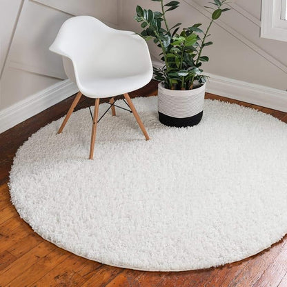 Unique Loom Davos Shag Collection Area Rug - Solid (7' 10" Round, White/ Ivory)