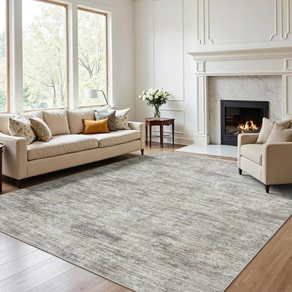 Garvee Solid Color Area Rugs 10x13 Large Living Room Rug with Rubber Backing, Stain Resistant Modern Rug Non Shedding Low Pile Soft Carpet, Foldable Thin Mats for Bedroom, Dining Room, Nursery, Camel