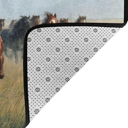 Horses Gallop Across The Grassland Area Rug Washable Outdoor Rugs Anti-Slip Soft Carpet Entryway Indoor Door Mat for Bedroom,Living Room,Porch,Terrace and Entrance Decor 6'x 4'