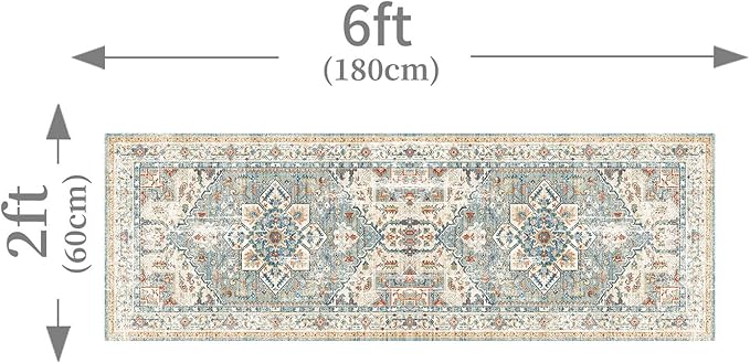 Enkor Runner Rugs for Hallway, 2x6 Washable Soft Boho Non Slip Floor Rugs for Kitchen, Modern Mat for Living Room Bedroom Entryway Beige & Green