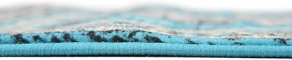 Unique Loom Taftan Collection Border Geometric Tribal Inspired Design Area Rug, 2 ft 7 in x 10 ft, Turquoise/Gray