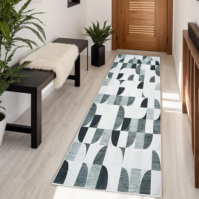 2x6 Runner Rug Washable, Modern Abstract Area Rugs for Hallways Kitchen Bathroom Bedroom Entryway, Non Slip Carpet Long Mat Indoor, Boho Soft Ultra-Thin Gray