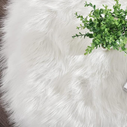 Latepis White Round Rug 3ft Faux Sheepskin Fur Fluffy Circle Rugs for Living Room Washable Rug for Bedroom Teen Room Dorm Cute Room Rug