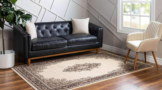 Unique Loom Reza Collection Traditional Persian Style Area Rug, 2 ft 2 in x 3 ft, Ivory/Brown