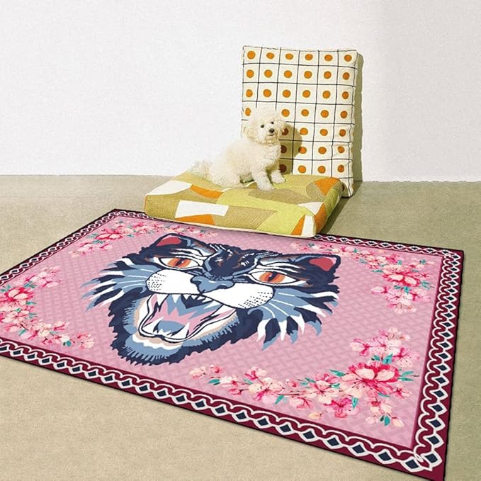 Cartoon Animal Pattern Area Rug Cute Cat Luxury Floral Decor for Carpet Farmhouse Bedroom Living Room Rugs Bathroom Kitchen Runner Mat Indoor Outdoor Non Slip Doormat 3' X 3'