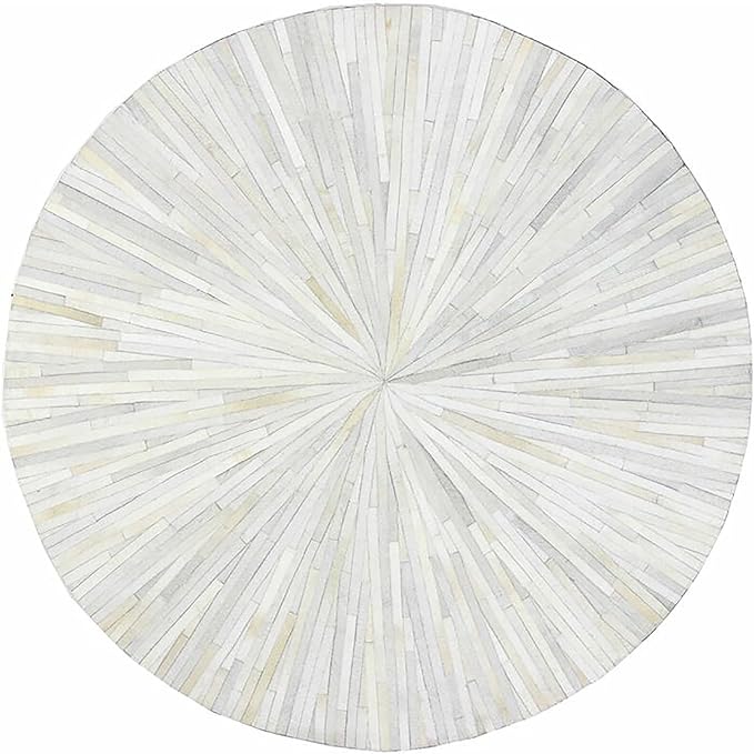 Faux Cowhide Round Area Rug | Non-Slip Leather Floor Carpet for Living Room, Bedroom, and Home Décor | Modern Stylish Accent Rug(White_6x6)