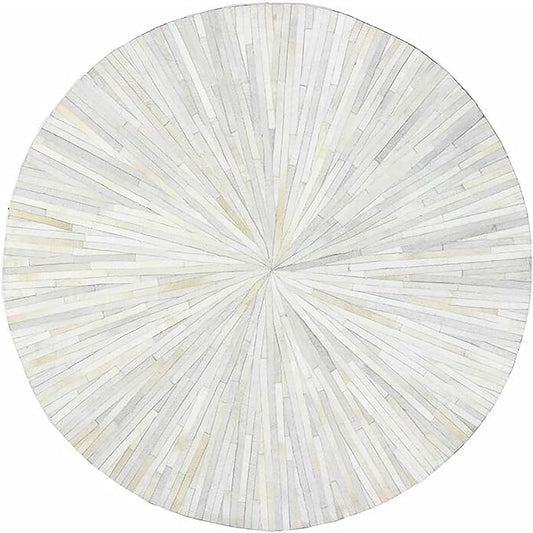 Faux Cowhide Round Area Rug | Non-Slip Leather Floor Carpet for Living Room, Bedroom, and Home Décor | Modern Stylish Accent Rug(White_6x6)