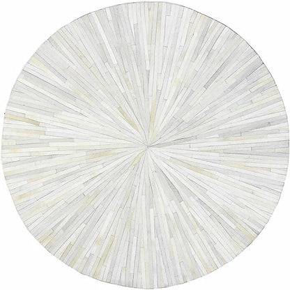 Faux Cowhide Round Area Rug | Non-Slip Leather Floor Carpet for Living Room, Bedroom, and Home Décor | Modern Stylish Accent Rug(White_4x4)