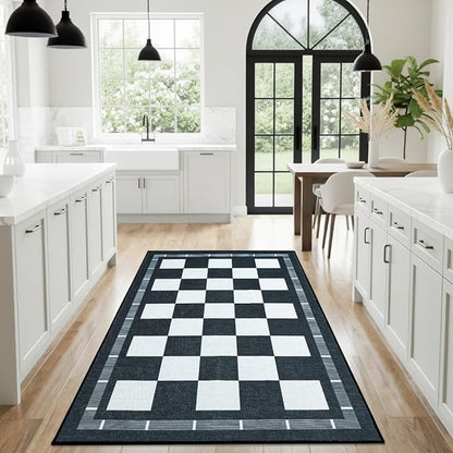 Vasofe Plaid 3x5 Outdoor Patio Rug,Checkered Jute Entryway Rugs, Washable Black and White Indoor Bedroom, Farmhouse Neutral Front Door Mat,Modern Carpet for Porch Patio Balcony Kitchen