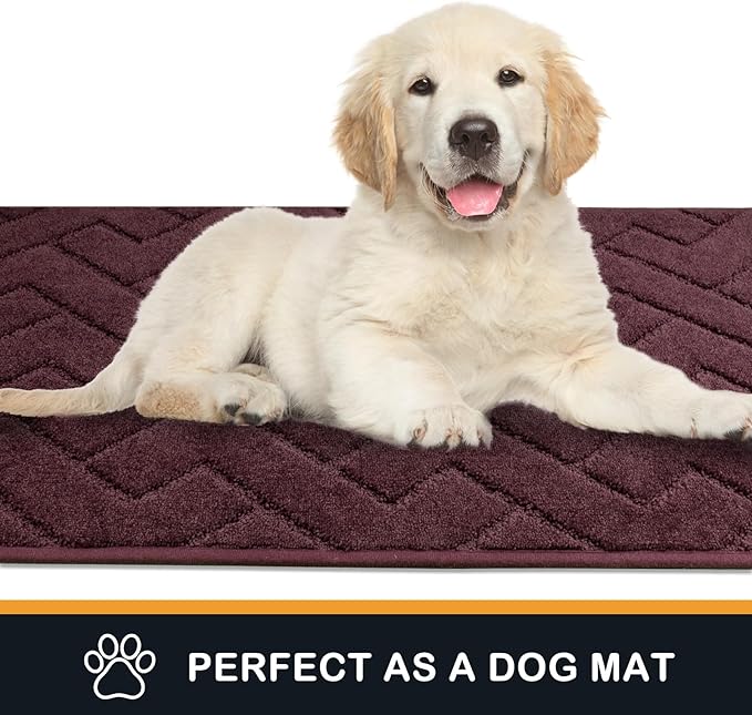 PURRUGS Dirt Trapping Door Mat 32" x 47", Non-Slip Machine Washable Entry Rug, Shoe Scraper, Dog Doormat, Super Absorbent Welcome Mat for Front & Back Door, Muddy Wet Shoes & Paws, Burgundy Red