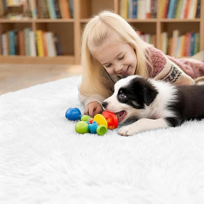 4x4 Round Solid Fluffy White Area Rug – Washable, Durable, Circle Bedroom Rug, Non-Slip High Pile Shag Rugs for Living Room, Bedside, Dorms, Nursery Rooms, Kids Room, Soft Indoor Floor Carpet
