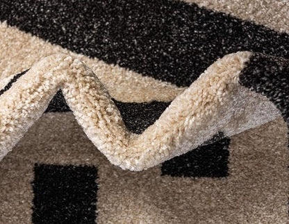 Unique Loom Athens Collection Classic Geometric Modern Border Design Area Rug (6' 0 x 6' 0 Round, Black/ Beige)