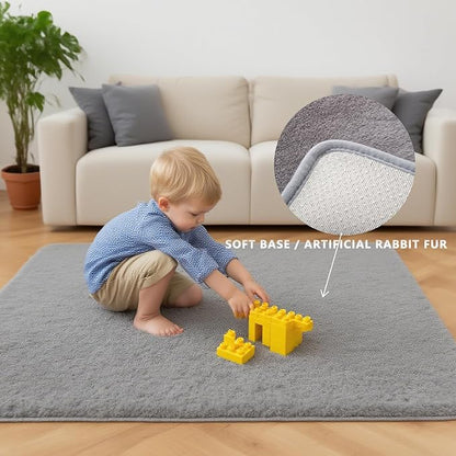 Solid Color Rabbit Fur Carpet, Ultra-Soft and Cozy, Perfect for Bedroom, Living Room Decor and Comfort (Gray, 4' x 6')