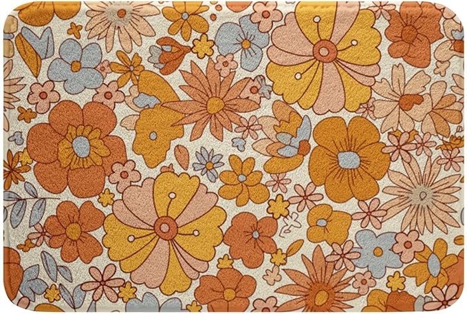 Erosebridal Hippie Flower Bath Rugs Groovy Birthday Decorations Bathroom Mats Cute Rainbow Floral Bath Carpets 20x32 for Girls Women Bedroom Decor Retro 70s Theme Floor Mats