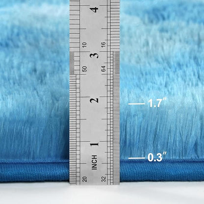 Large Shag Area Rugs 6 x 9, Tie-Dyed Plush Fuzzy Rugs for Living Room, Ultra Soft Fluffy Furry Rug for Bedroom, Indoor Carpet Nursery Rugs for Kids Room Home Decor, Bright Blue