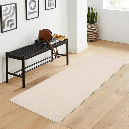 RUGSREAL Machine Washable Runner Rug 2x8 Long Entryway Throw Mat Contemporary Soild Kitchen Runner Rug Low-Pile Modern Carpet for Hallway Laundry Bedroom Living Room, 2'3" x 8' Ivory Beige