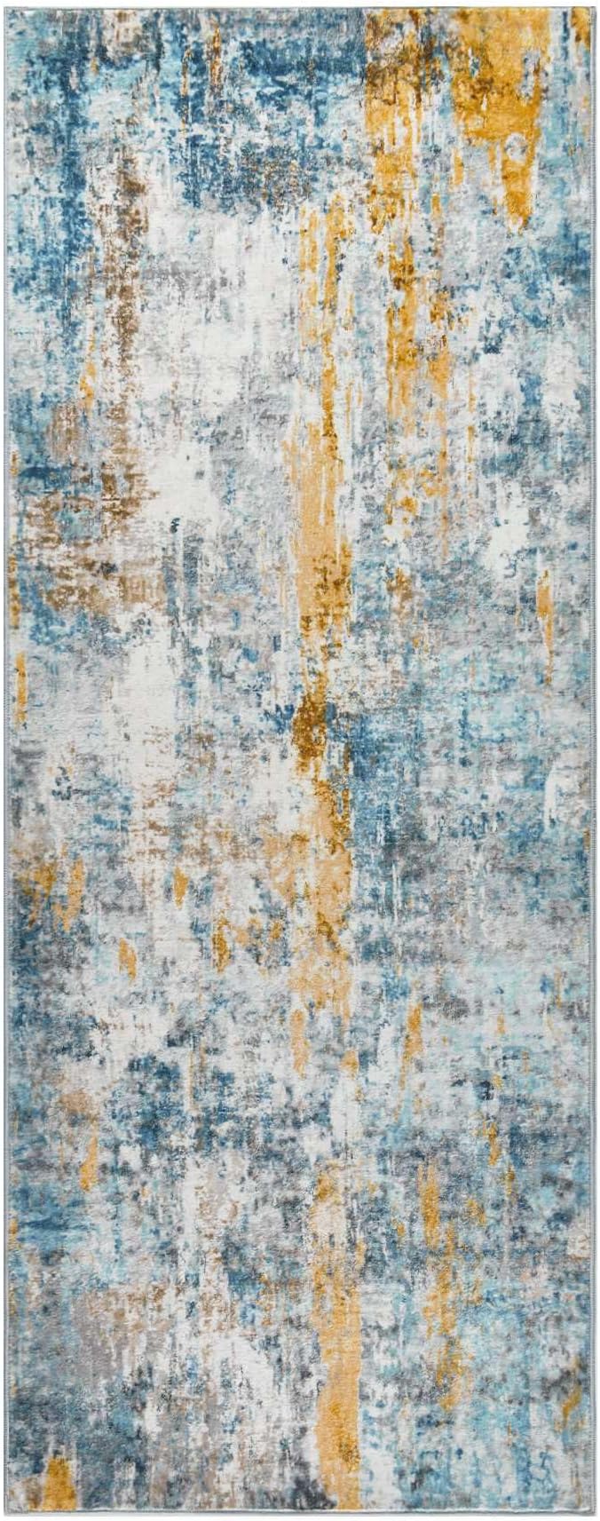 2x6 Rug Runners for Hallways Kitchen Runner Rug Non Slip Washable Blue Long Runner Rugs with Rubber Backing Soft Abstract Carpet Runner for Hallways, Kitchen, Bedroom, Bathroom, Entryway