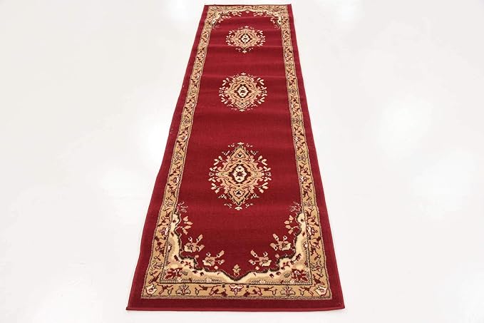 Unique Loom Reza Collection Traditional Persian Style Area Rug, 2 ft 2 in x 8 ft 2 in, Burgundy/Ivory