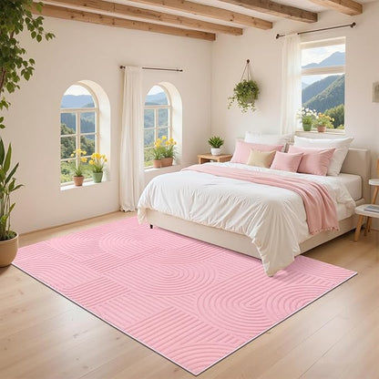 Pauwer 5x7 Washable Area Rugs for Living Room Modern Pink Solid Color Soft Fluffy Rugs for Bedroom Non Slip Boho Accent Indoor Mat Floor Carpet Cover for Kids Room Dining Room Kitchen Office, Pink