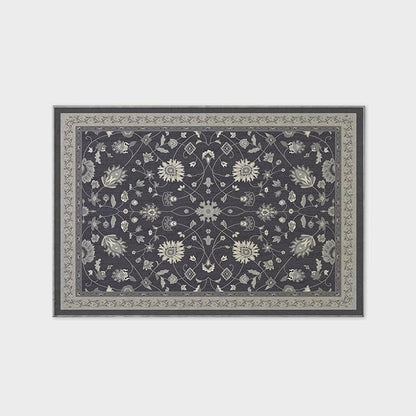 EVERGRACE Area Rugs for Living Room 4x6, Boho Floral Faux Wool Indoor Outdoor Rugs, Washable Rugs for Bedroom Entryway Dining Room Hallyway, Low Pile Floor Mat Carpet for Home Decor, Ebony Black