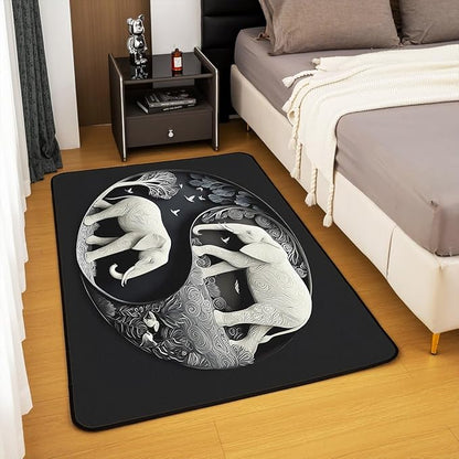 Elephant Large Area Rug 5x7 Bohemian Style Living Room Rug | Antique Decor Yin and Yang Rugs for Bedroom, Western Animals Carpet Indoor Floor Mat,Black Grey Beige