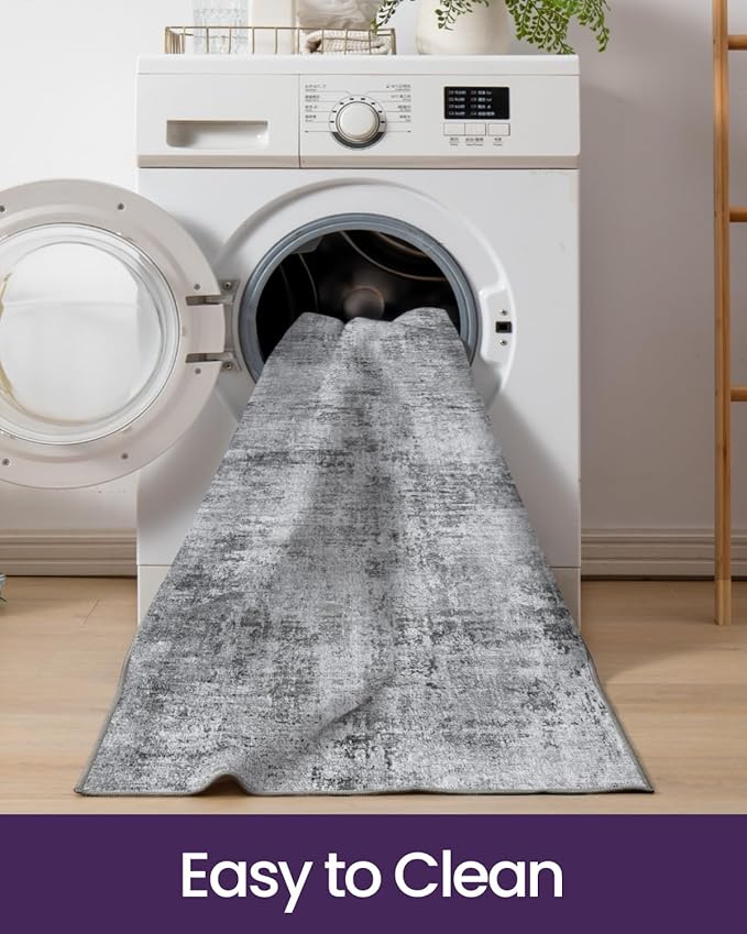 DEXI Hallway Runner Rug 3x12, Modern Abstract Non Slip Thin Soft Runners Carpet, Stain Resistant Washable Indoor Rug for Hallway Entryway Kitchen Laundry Room Living Room, Light Grey