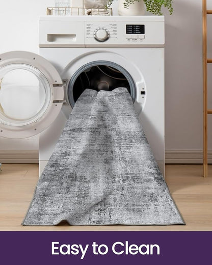 DEXI Hallway Runner Rug 3x10, Modern Abstract Non Slip Thin Soft Runners Carpet, Stain Resistant Washable Indoor Rug for Hallway Entryway Kitchen Laundry Room Living Room, Light Grey