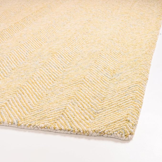 Modern Herringbone Chevron Collection Handcrafted Wool Area Rug - Durable, Zigzag Pattern, for High Traffic, Contemporary Design for Living Room, Bedroom, Dining Room Decor (Butter Yellow, 2.6' x 8')