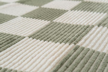 Revival Rugs Gambit 6'7"x9' Checkered Rug Washable Area Rug for Living Room Bedroom - 100% Recycled Oeko-TEX Certified, Medium Pile, Green, Beige