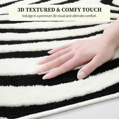 YIHOUSE 5×7 Ft Area Rugs for Living Room: Modern Washable Rug - Abstract Black and Cream White Rug for Bedroom Dining Room Office Playroom Nursery Home Decor - Nonslip Non-Shedding Striped Rugs