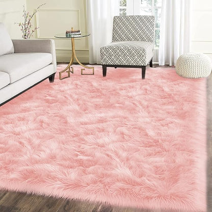 Latepis Pink Rugs for Living Room Area Rug 6x9 Faux Sheepskin Fur Rug for Bedroom Entertainment Room Sofa Floor Fuzzy Rug Shag Rug for Girls Room Luxury Home Decor