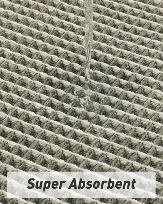 AMOAMI Upgraded Waffle Runner Rug Super Absorbent Non Slip Bath Mats for Bathroom Machine Washable Bathroom Runner Rug with Tassels, Ideal for Hallway Bedroom Laundry Room, 2' x 4', Green & Cream