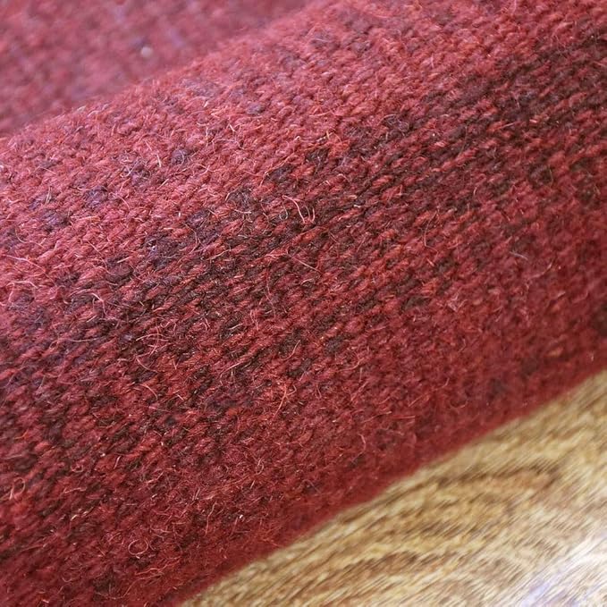 Rugsotic Carpets Hand Woven Flat Weave Kilim Wool 4'x6' Area Rug Solid Dark Red D00111