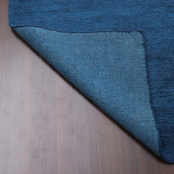 Hand Knotted Loom Wool ECO-Friendly Area Rugs - 6'7''x9'10'', Rectangle, Blue Color, Solid Plain Design, High Pile Thick Handmade Anti Skid Rugs for Living Room (L00111)