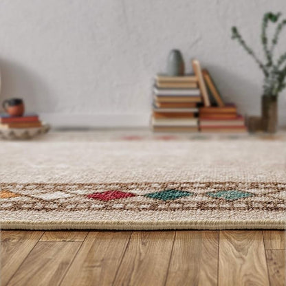 Antep Rugs Alfombras Modern Bordered 2x4 Non-Skid (Non-Slip) Low Profile Pile Rubber Backing Kitchen Area Rugs (Beige, 2'3" x 4')
