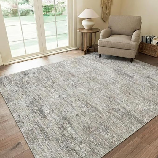 Garvee Modern Area Rug for Bedroom 5x7 Throw Rugs for Living Room, Machine Washable Area Rugs with Rubber Backing, Non Shedding Low Pile Carpet Stain Resistant Soft Mats for Nursery Dining Room, Camel