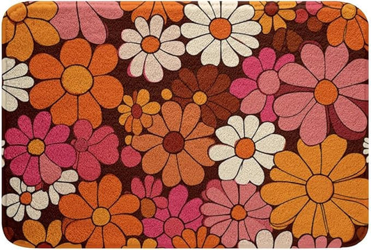 Erosebridal Groovy Floral Bathroom Rugs for Girls Retro Flower Bath Mat Chic Daisy Non Slip Bath Rugs Groovy Party Decorations Fluffy Plush Rugs 20x32 70s Party Decorations Shower Carpet