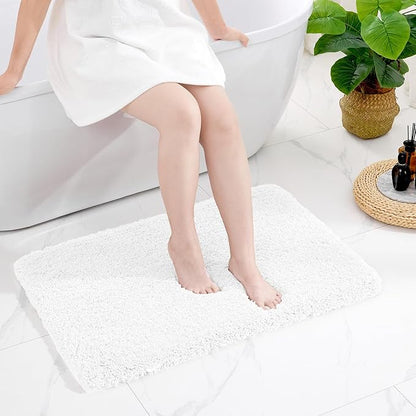White Bathroom Rug 20x32 Non Slip Fluffy Bath Mat for Bathroom Floor Washable Plush Luxury Bath Rug for Tub Soft Shaggy Absorbent Shower Sink Mat