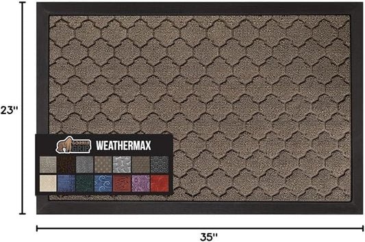 GORILLA GRIP 100% Waterproof All-Season WeatherMax Doormat 35x23, US Designed Natural Rubber, Stain and Fade Resistant, Low Profile Indoor Outdoor Door Mats, Easy Clean Patio Mat, Beige Quatre