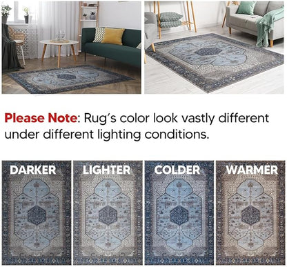 Keen Home Design 4x6 Rug - Machine Washable Area Rug with Non-Slip Backing, Ideal for Living Room, Dining Room, Bedroom - Vintage, Easy Clean, Durable, Low Pile Rug - (4' x 6')