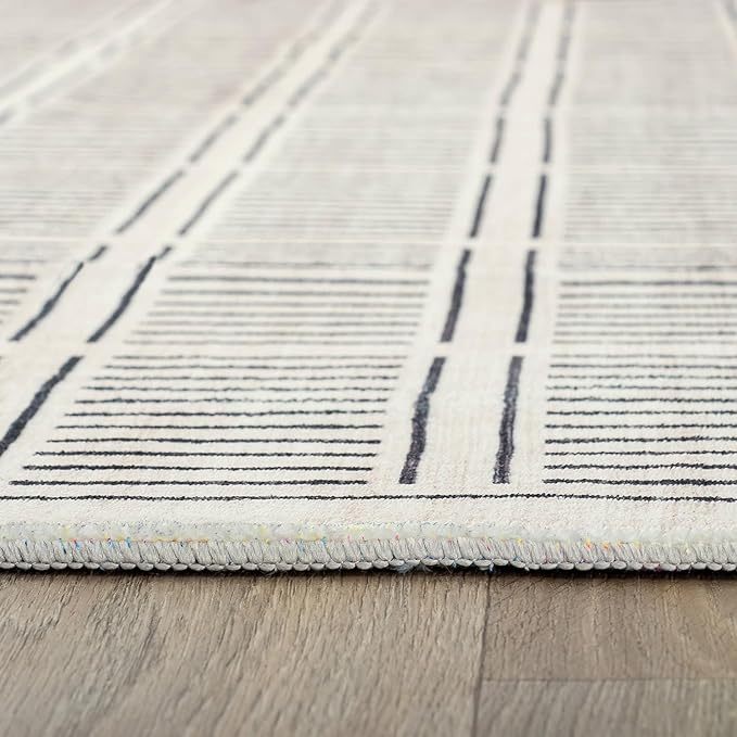 Rugshop Bohemian Stripe Lines Washable Non Slip Area Rug 3' x 5' Ivory