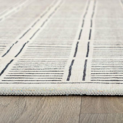 Rugshop Bohemian Stripe Lines Washable Non Slip Area Rug 3' x 5' Ivory